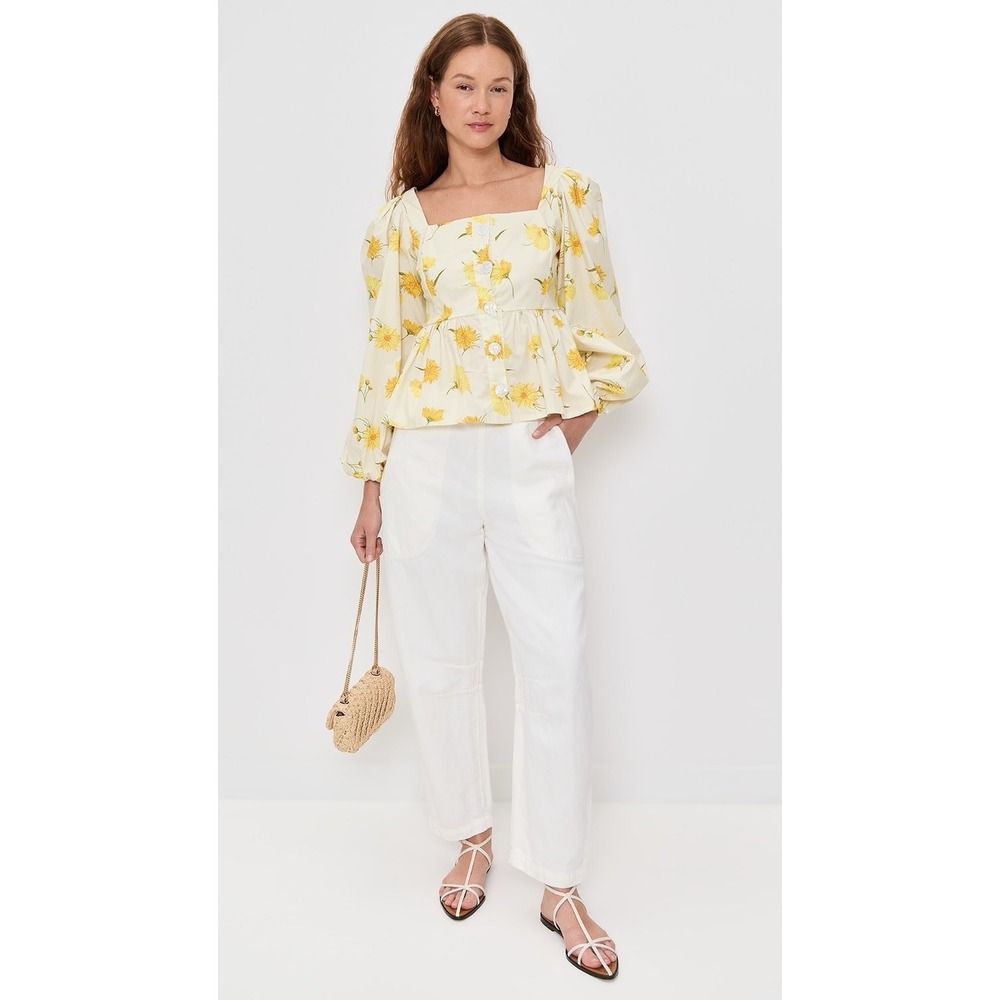 The Lulo Project Yellow White Floral Square Neck Puff Sleeve Blouse Size L $295 - Picture 5 of 5